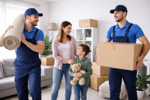 Möbelmontage beim Umzug mit Werkzeug und aufgebautem Möbelstück